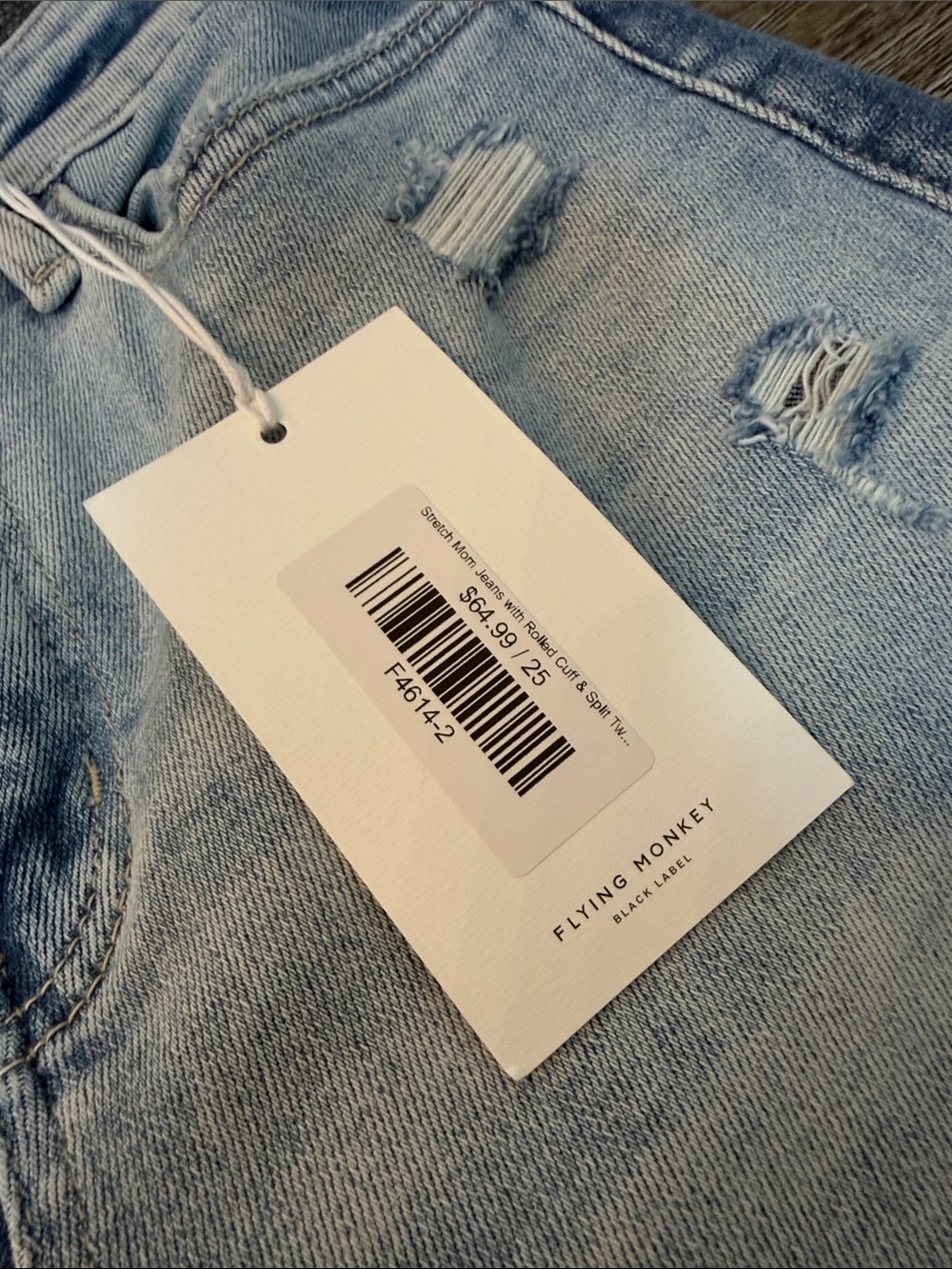 Flying Monkey Two-Tone Light Blue High Rise Distressed Jeans - Picture 3 of 11